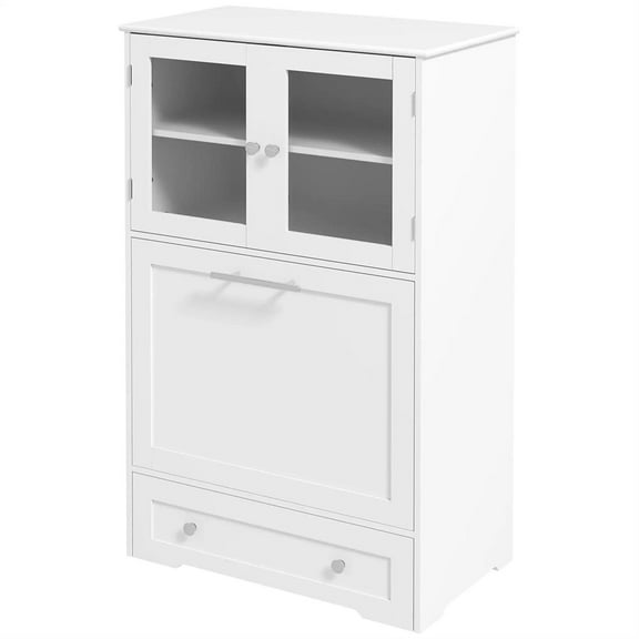 Pefilos 39" Modern Pet Feeding Station Furniture with 2 Storage Cabinets, 2 Elevated Dog Bowls, Side Hooks, Anti-tip Kit, Pet Food Storage Cabinet, Pet Toy Storage Organizer, White