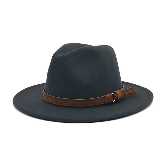 Dyfzdhu Windfall Men & Women Vintage Wide Brim Fedora Hat With Belt Buckle Gray