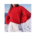 thumbnail image 5 of Women'S Oversized Sweater Crewneck Fall Winter Long Sleeve Fuzzy Warm Knit Pullover Sweaters Trendy Outfits Red M, 5 of 8