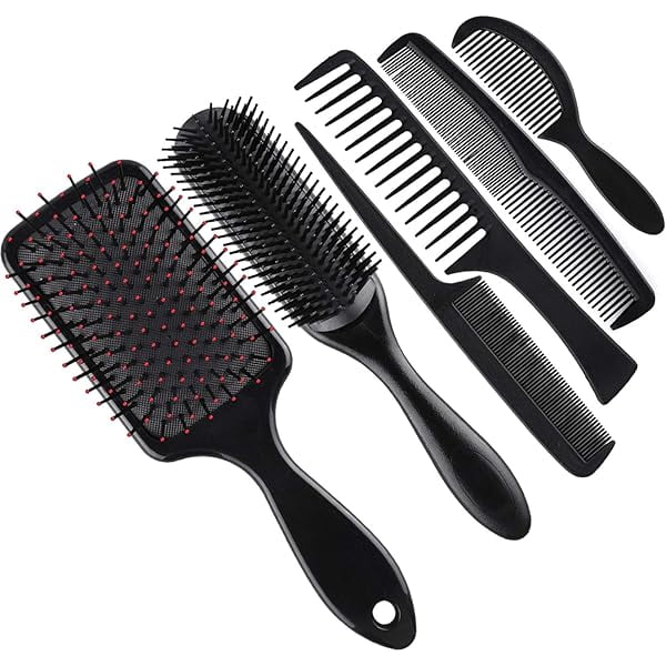 wonima11 6 Pieces Hair Brush Comb Set Paddle Brush Detangle Hair Brush and Black Combs for Men and Women Wet, Dry, Curly and Straight Hair