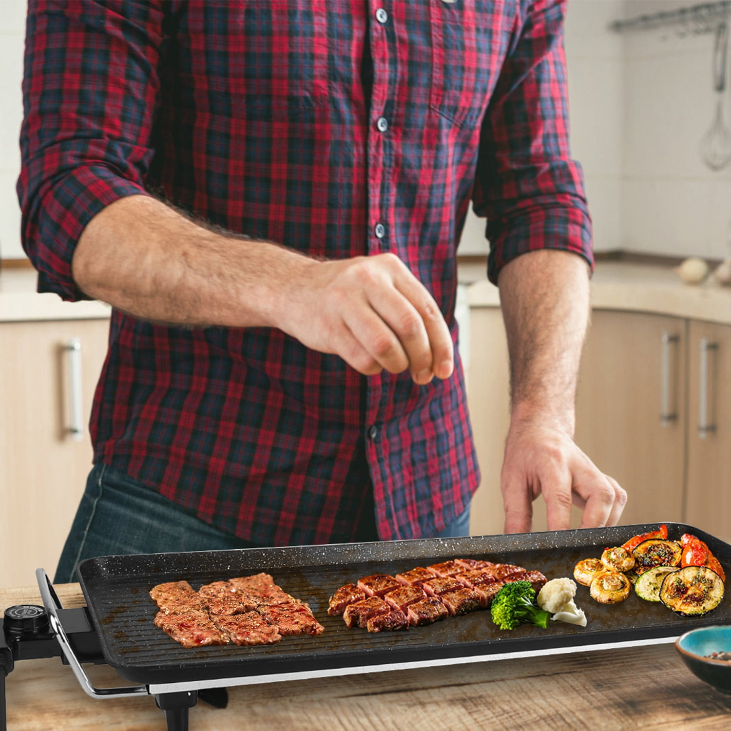 Moclever 1500W Electric Barbecue Grill, Hot Plate BBQ Griddle Non-Stick Table Top Grill Griddle for Indoor Outdoor BBQ, 21.26x11.42x3.94in