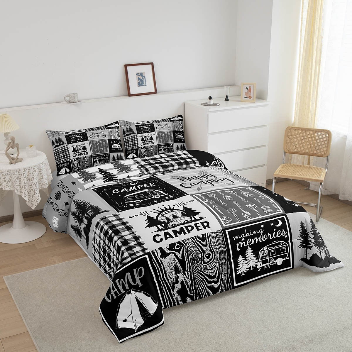 Rv Bedding Sets Plaid Camper Comforter Set Full Rustic Farmhouse Camping Bunk Bedding Comforter Sets Camper Accessories For Travel Trailers,Woodland Travel Quilt Men