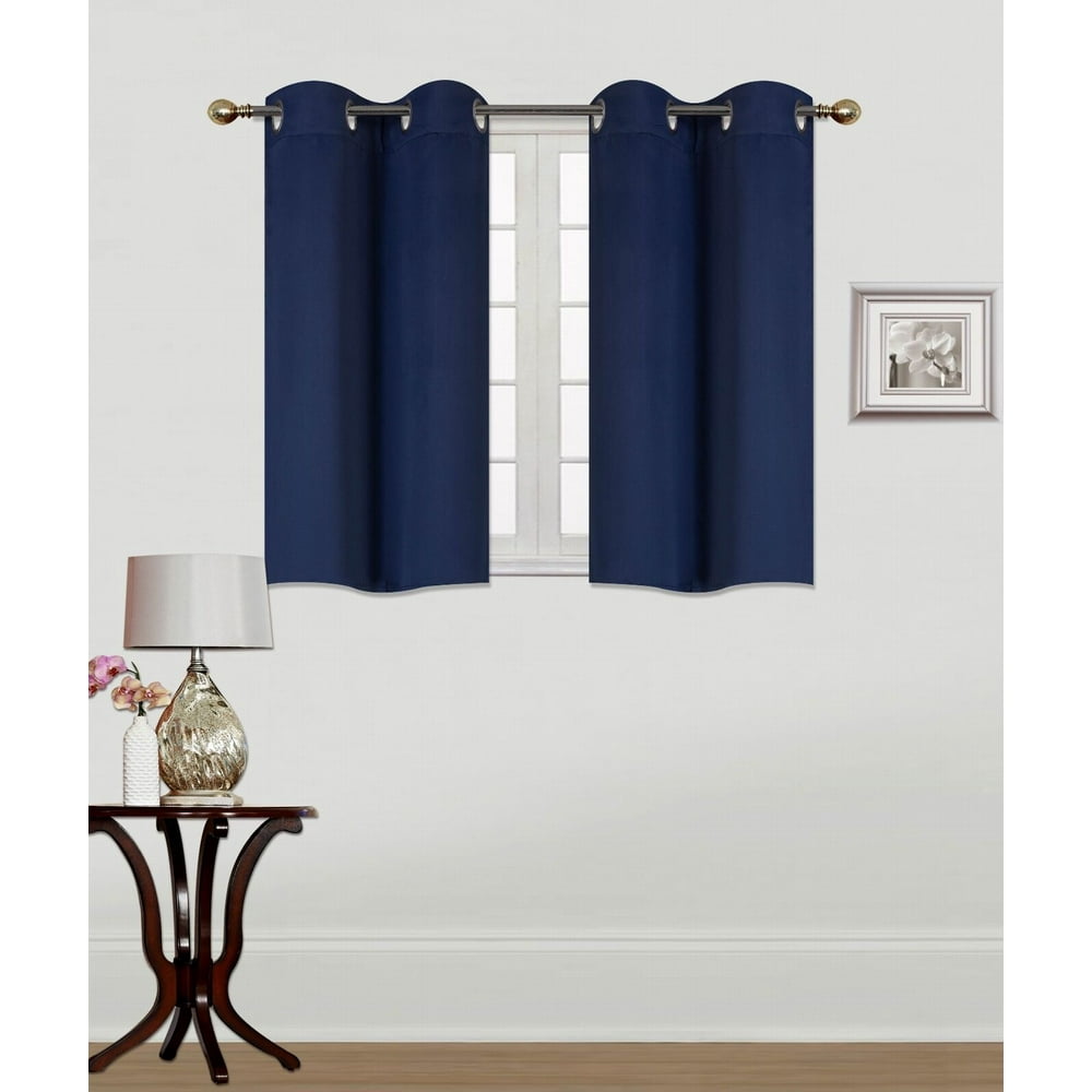 (K54) Navy Blue 1 Panel Silver Grommets Kitchen Tier Window Curtain 3