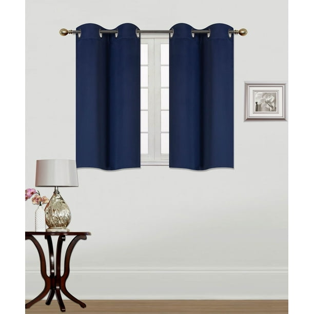 K54 Navy Blue 2 Panel Silver Grommets Window Curtain 3 Layered Thermal Heavy Thick Insulated Blackout D Treatment Size 30 Wide X 54 Length Com Panel Silver Grommets Window Curtain, Navy Blue Window Curtains