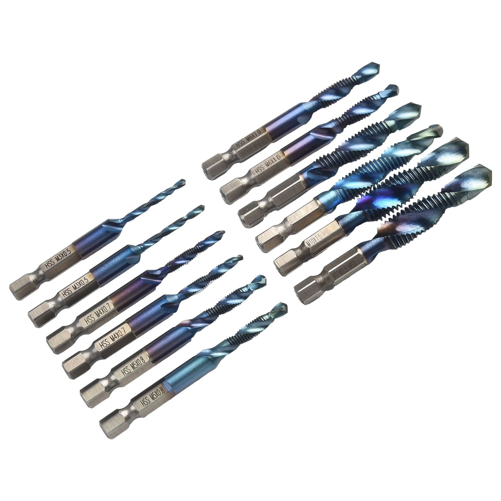 12Pc 1/4\" Hss Hex Shank Titanium Plated Screw Thread Drill Bits Set M3 - M10