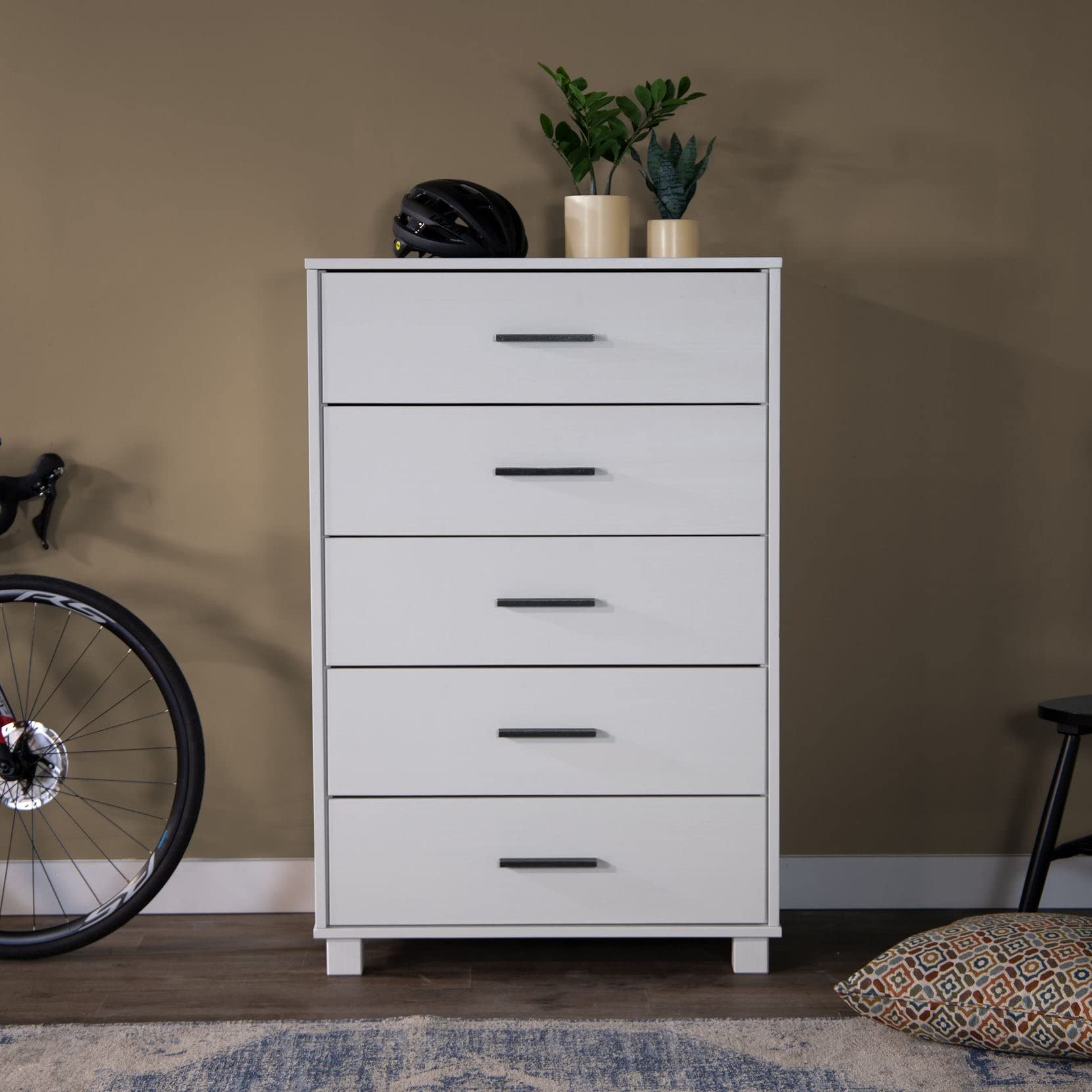 Grain Wood Furniture Loft 5-Drawer Chest, Solid Wood with Brushed White Finish