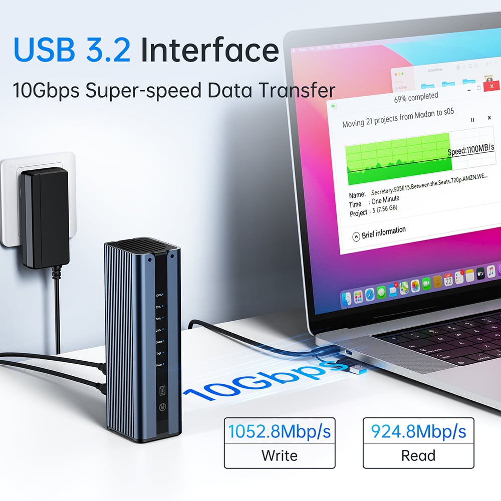 ACASIS NVMe  M.2 Enclosure Dual-Bay SSD Enclosure 10Gbps with Offline Cloning Type-C Interface