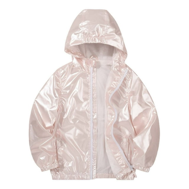 MIASHUI Girls Boys Waterproof Rain Jacket Lightweight Raincoat Windbreaker,Light Pink,6-8 Years