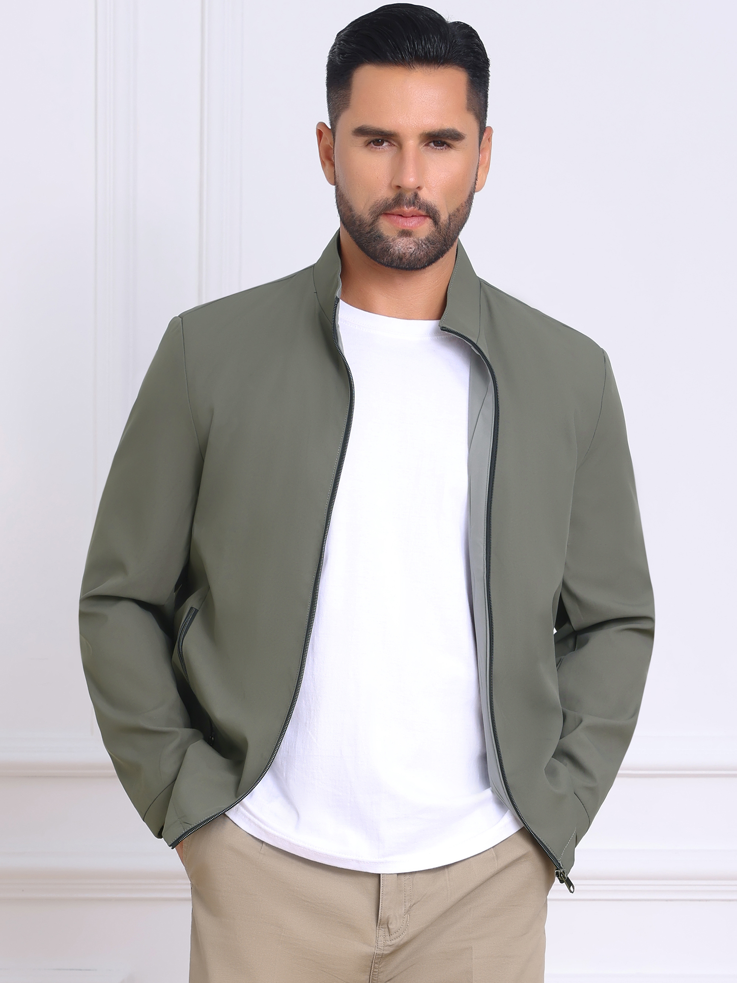 DARING DIVA Lightweight Stand Collar Full Zip Up Golf Bomber Jacket L Gray