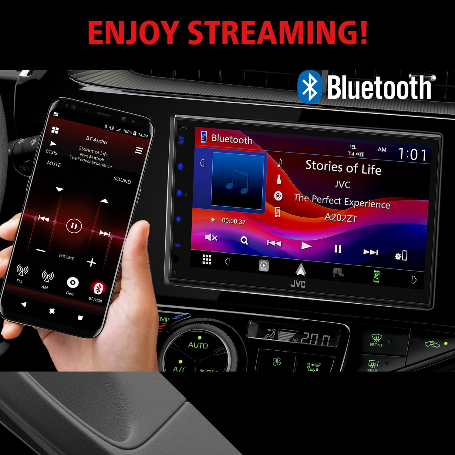 JVC KW-M595BT 6.8-In. Car In-Dash Unit, Double-DIN/Single-DIN Digital Receiver with WSVGA Touch Screen, Android Auto/Apple CarPlay, and SiriusXM Ready