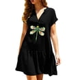 thumbnail image 1 of Vestido de falda corta de lino y algodón con estampado de manga corta y cuello en V de moda sexy informal para mujer Pompotops ghjkhdj17153, 1 of 5