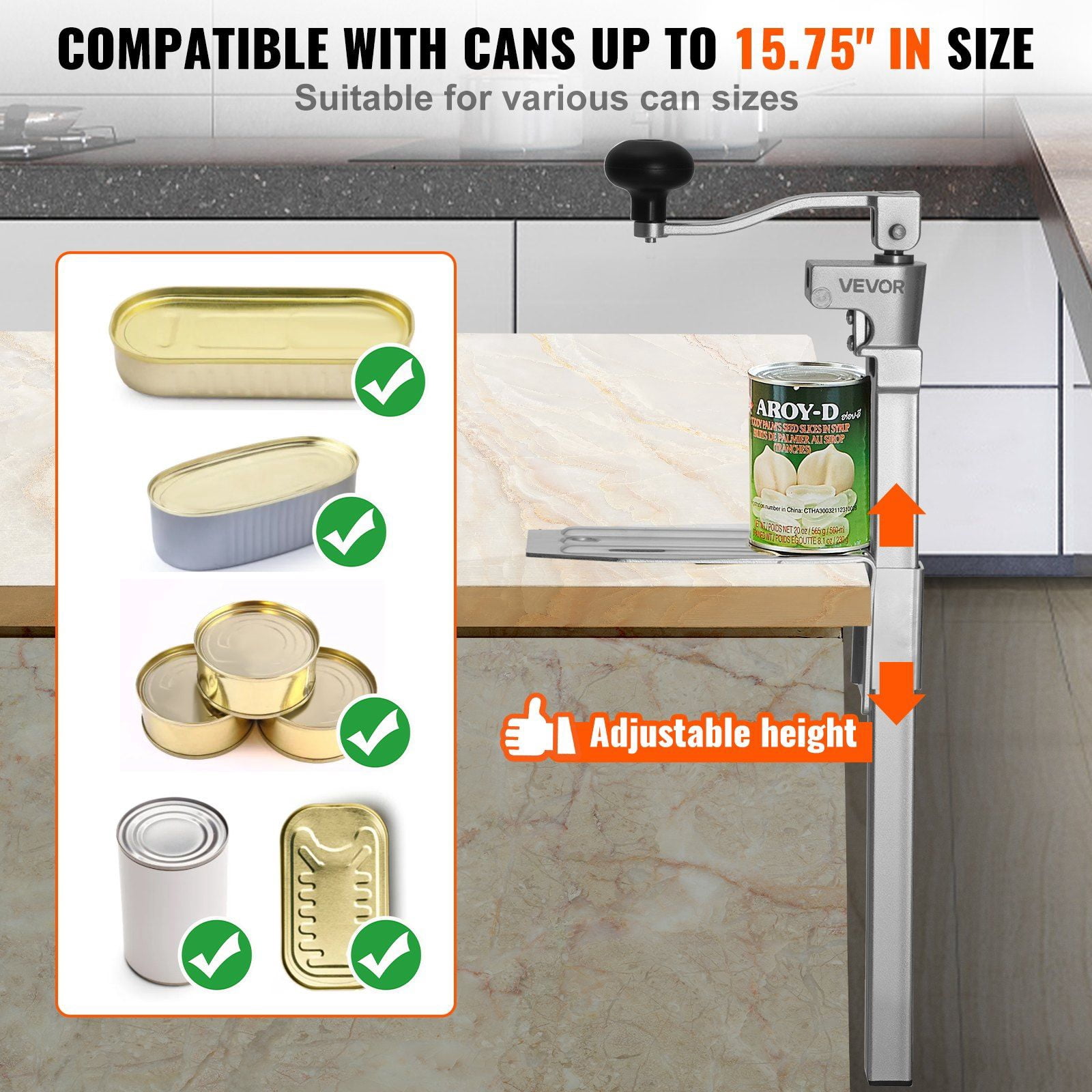 Heavy Duty Commercial Can Opener Manual Adjustable Height Up to 15.75 Inches for Restaurant Hotel Food Store