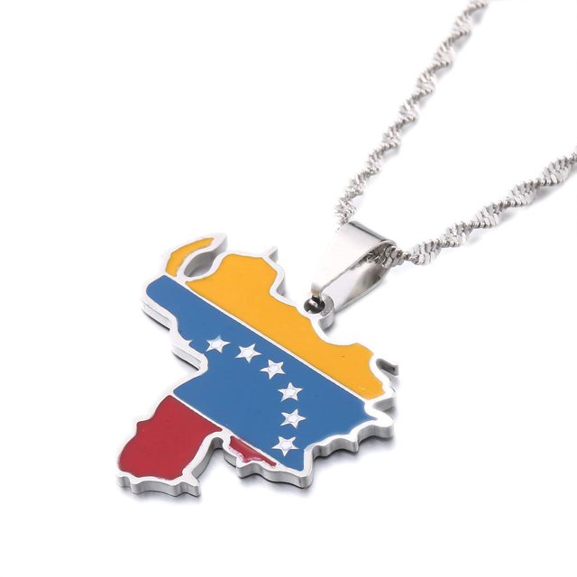 Collar CB Gold Jewelry con la bandera del mapa de Venezuela, chapado en oro de 24 quilates