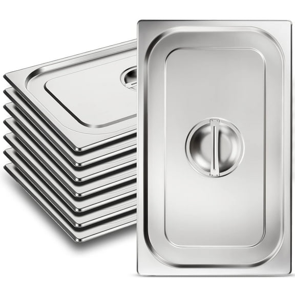 Full Size Steam Table Pan Covers Hotel Pans Covers with Handle 0.8 mm Thick Stainless Steel 20.8"L x 12.8"W Commercial Food Lid for Steam Food, Buffet, Roasting(8 Pack)