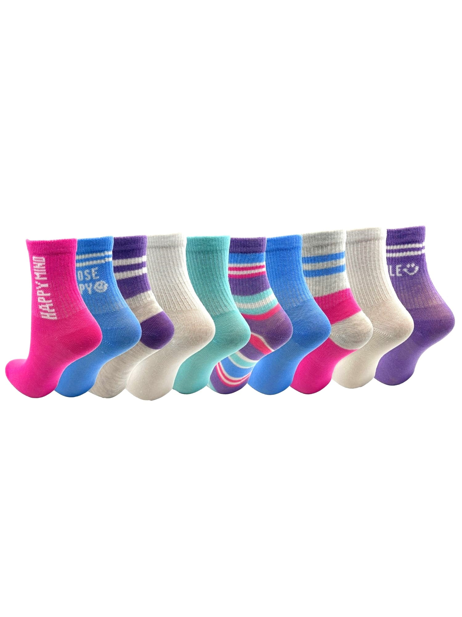 Wonder Nation Girls Mid-Crew Vibes Socks, 10-Pack, Sizes S-L