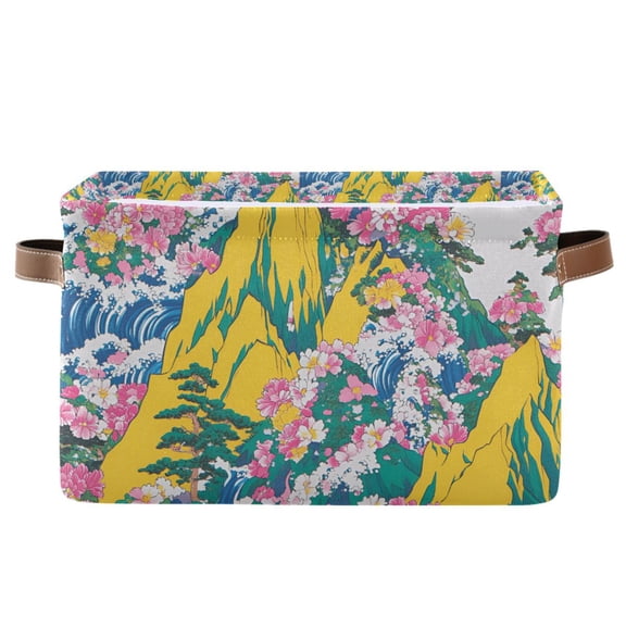 Yayeee Canvas Storage Basket with Handles for Shelves Fabric Bins Closet Organizer, Green Mountains