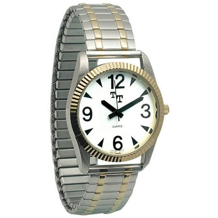 Mens Low Vision Watch- White Face w-Exp Band