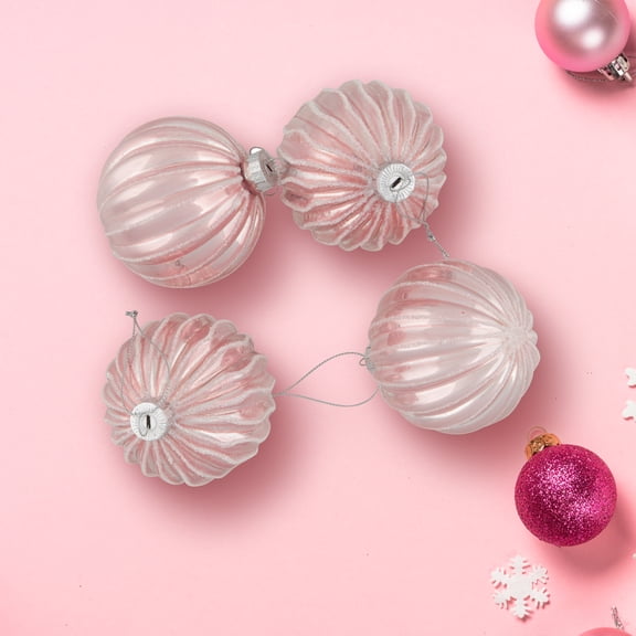 Northlight Shiny Glittered Geometric Glass Ball Christmas Ornaments - 3" (80mm) - Pink - 4ct