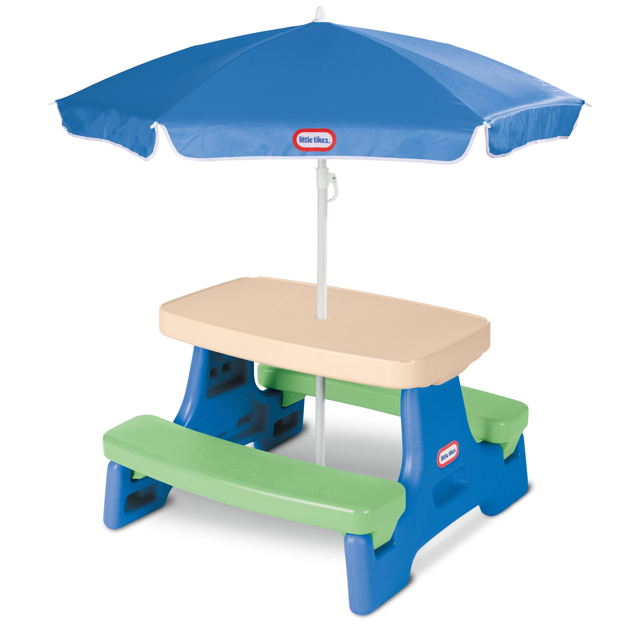 Little Tikes Easy Store Jr. Picnic Table with Umbrella, Blue & Green - Play Table with Umbrella, for Kids - 1