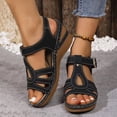 thumbnail image 2 of Wedges Heels for Women Peep Toe Cutout T-strap Sandals Summer Casual Vacation Beach Shoes Comfortable Orthopedic Walking Shoes Adjustable Buckle Strap Black Size 8, 2 of 7