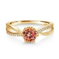 thumbnail image 2 of Gem Stone King 18K Yellow Gold Plated Silver Ring Round Mystic Topaz and Moissanite (1.08 Cttw) (Size 5), 2 of 4