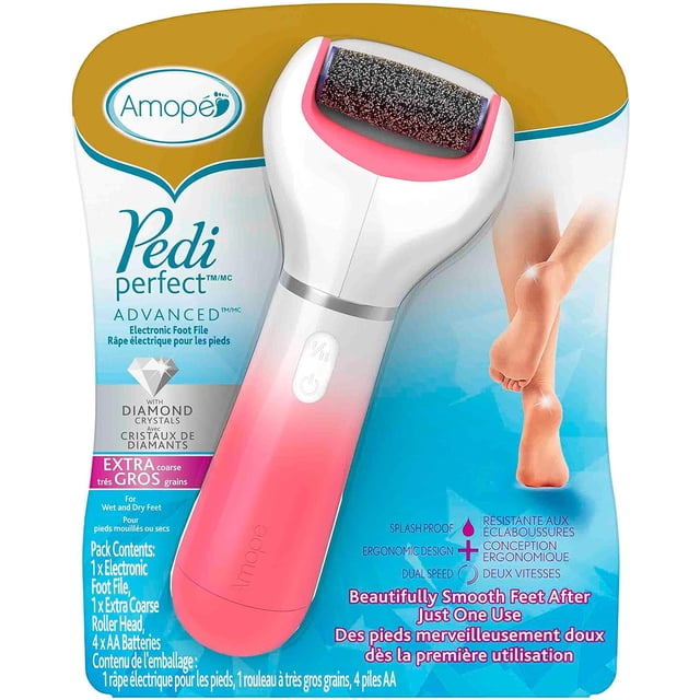 Amopé Pedi Perfect Foot File with Diamond Crystals - Electronic Pedicure Tool - Extra Coarse, Pink