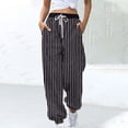 thumbnail image 2 of Cinch Bottom Sweatpants Baggy High Waist Stripe Joggers with Pockets Workout Gym Athletic Lounge Trousers, 2 of 5