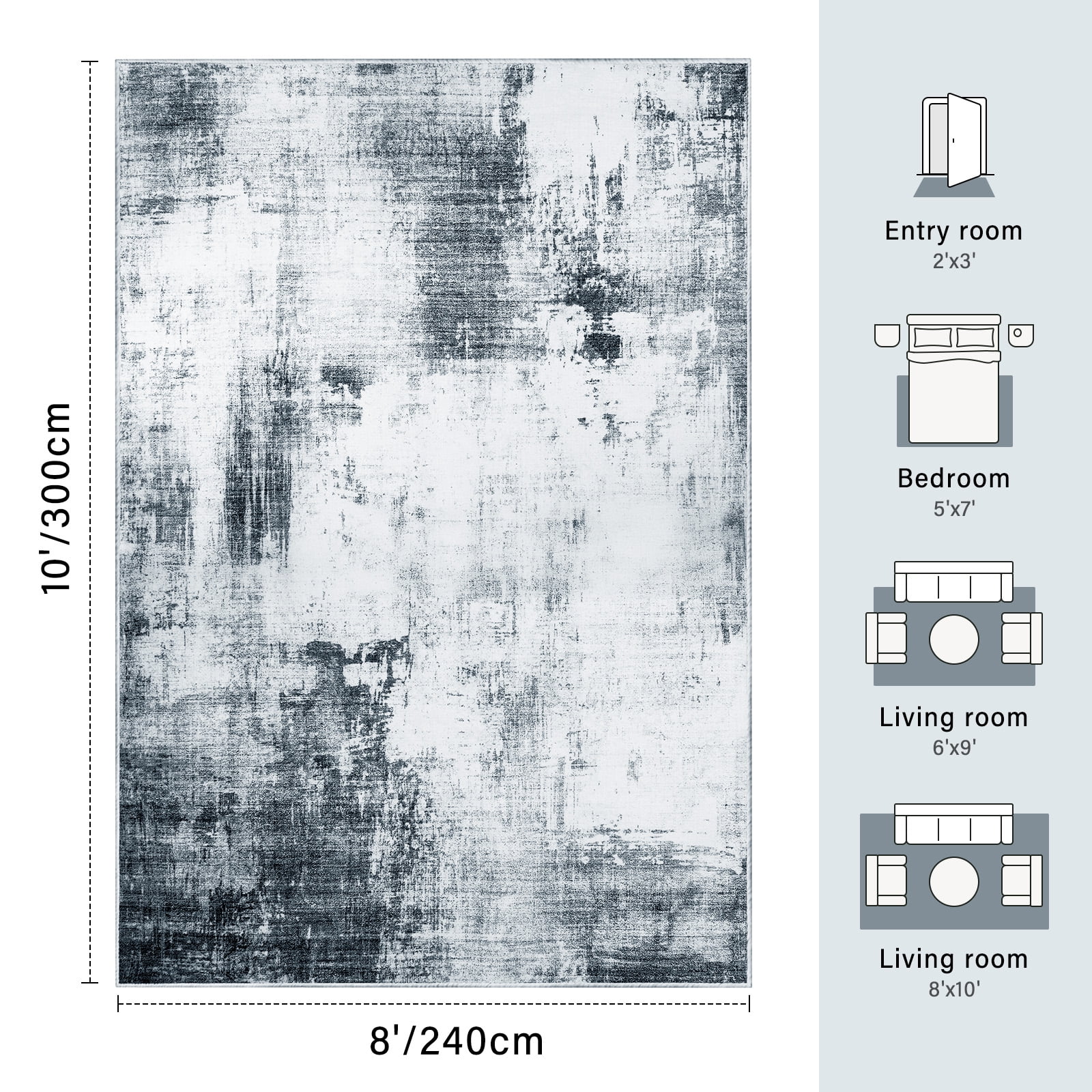 8x10 Large Area Rugs for Living Room- Modern Abstract Area Rugs Machine Washable Rugs, Non-Slip Soft Neutral Farmhouse Carpet Rugs for Bedroom, Dining Room, Home Office ,Black