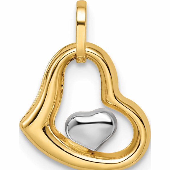 14K Yellow Gold Polished With Rhodium-Plated Heart Pendant Made In Italy -Jewelry By Sweet Pea