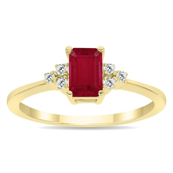 SZUL Women's Ruby and Diamond Regal Ring in 10K Yellow Gold