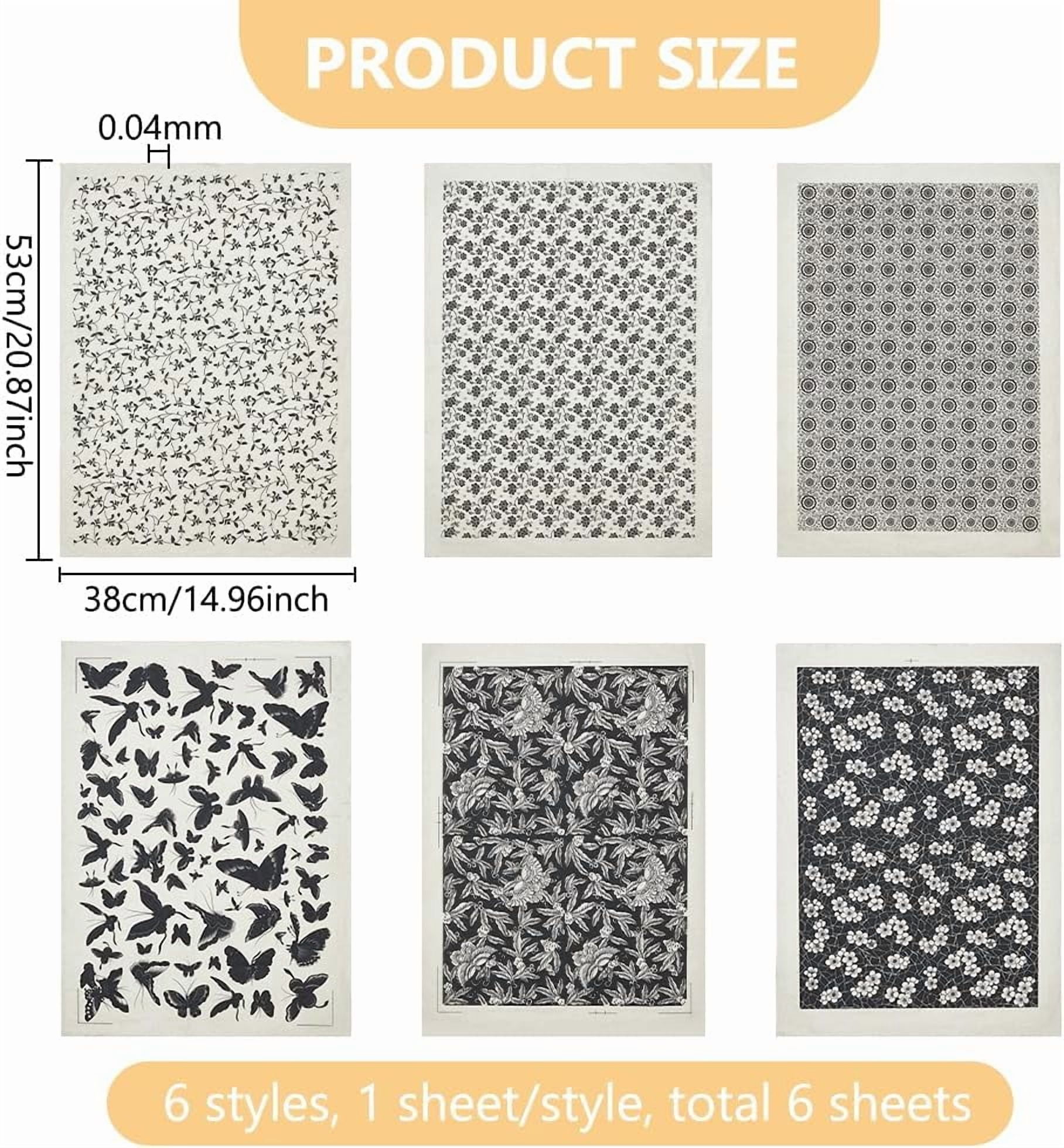 6 Styles Butterfly Flower Pattern Ceramic Decals Black Pottery Ceramics Clay Transfer Paper Underglaze Flower Paper for Pottery Enamel Decal 15x21 Inch
