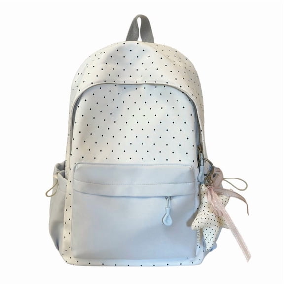 Women Travel Daypack Large Capacity Polka Dot Nylon Backpack Purse with Removable Keychain Casual Rucksack for Gym and Daily Use (Blue)