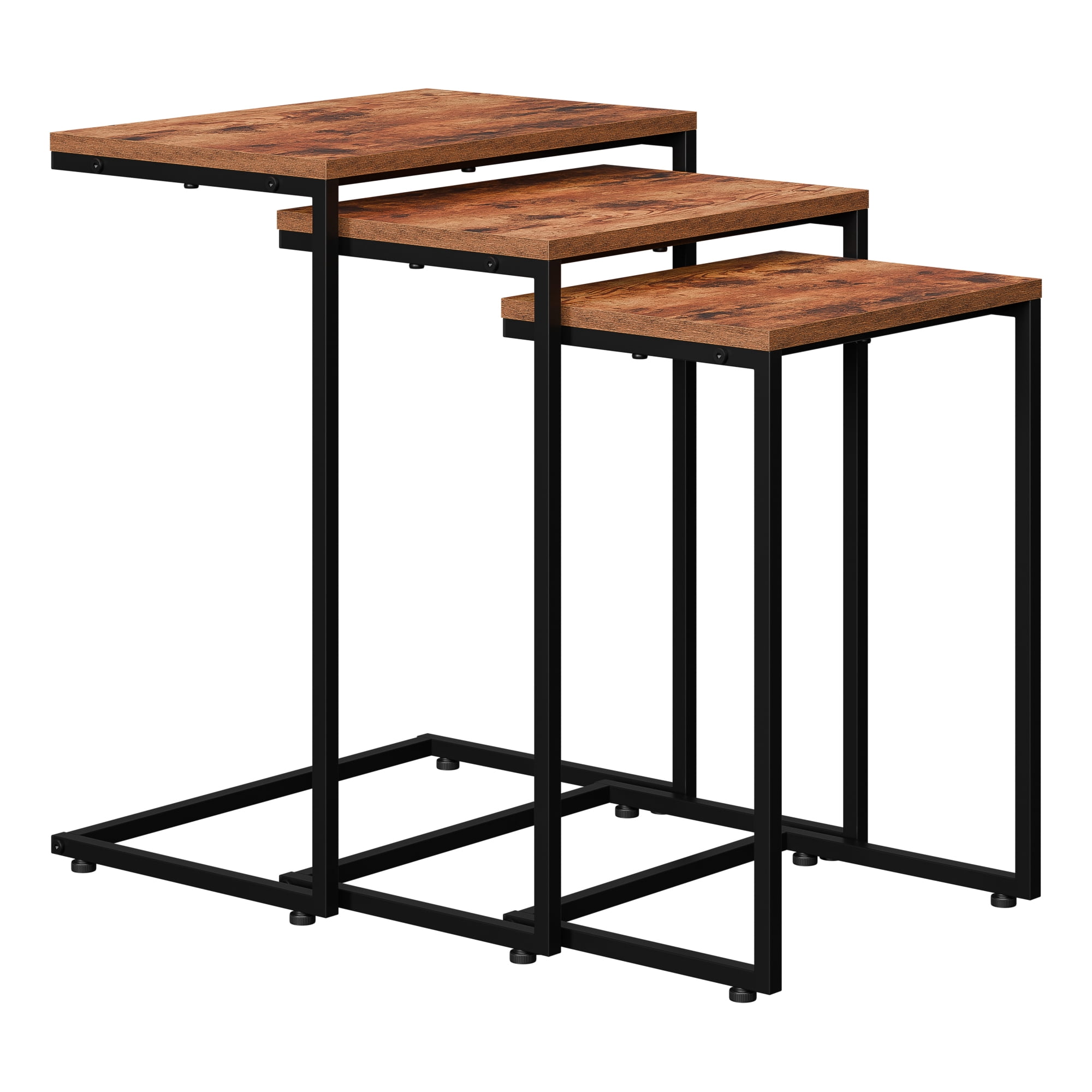 HomGarden Set of 3 Industrial Nesting Sofa Side Table Indoor MDF C-shaped Stacking End Table Rustic Brown