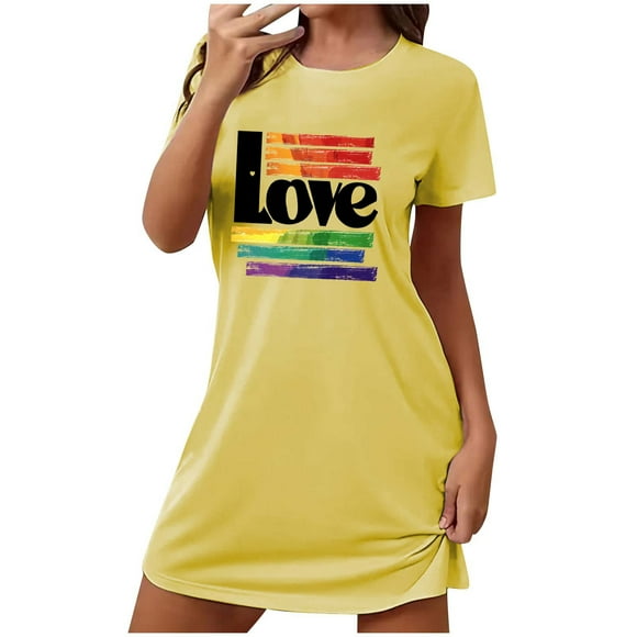 Rbaofujie Shorts Pajama Set Women's Oversized Short Nightgown Printed Round Neck and Short Sleeves Dress Pajama Set