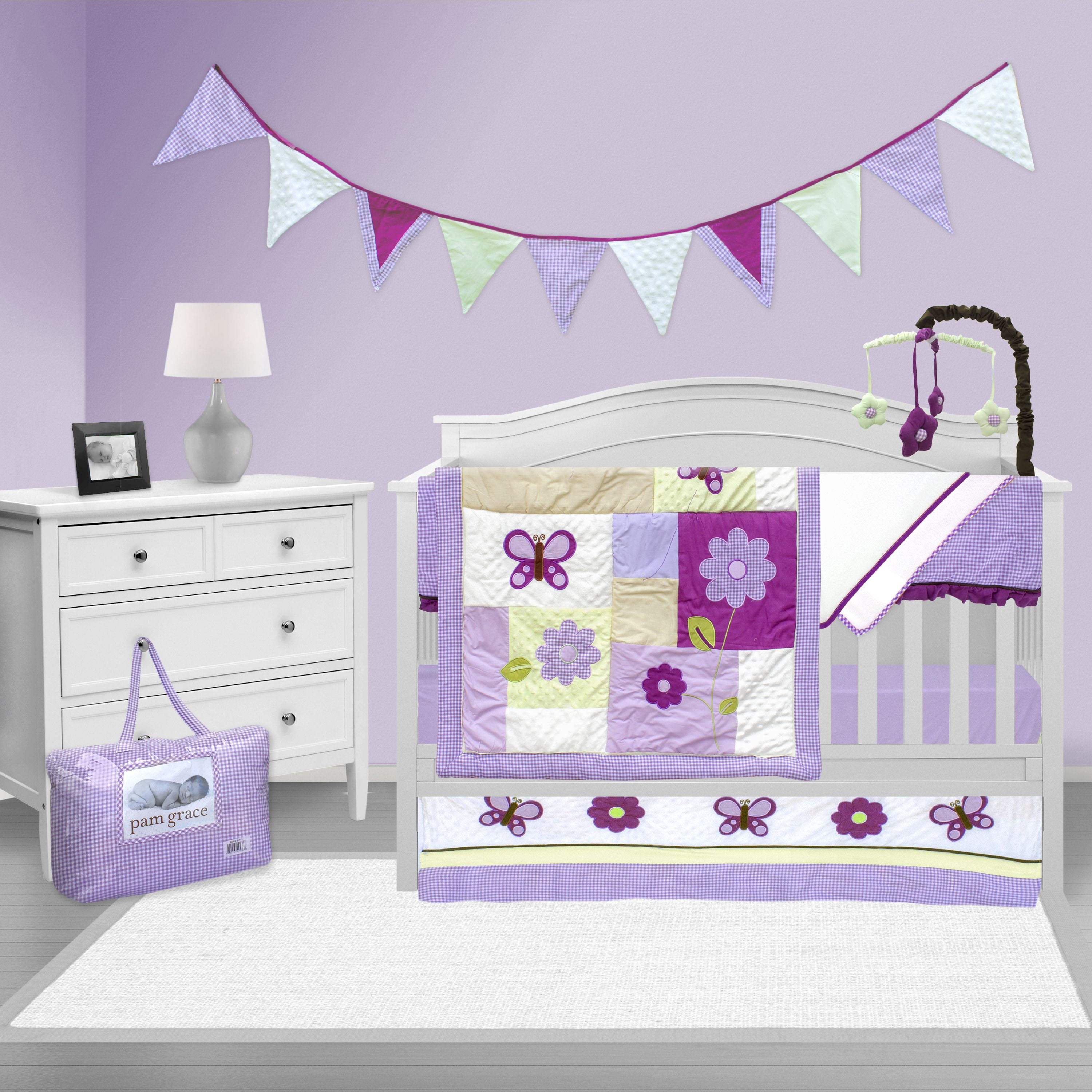 Purple Pink Birds 10 Pcs Crib Bedding Set Baby Girl Nursery Quilt Mobile Tote Baby Com Baby Nursery