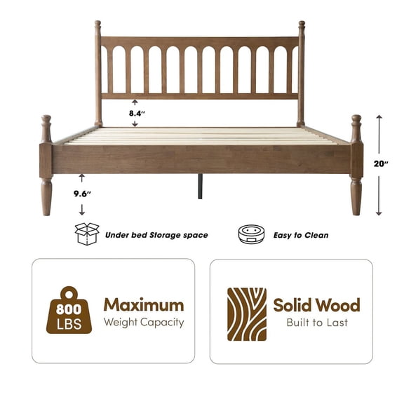 East West Furniture Queen Wooden Platform Bed Frame, Barnwood Finish, Traditional Style