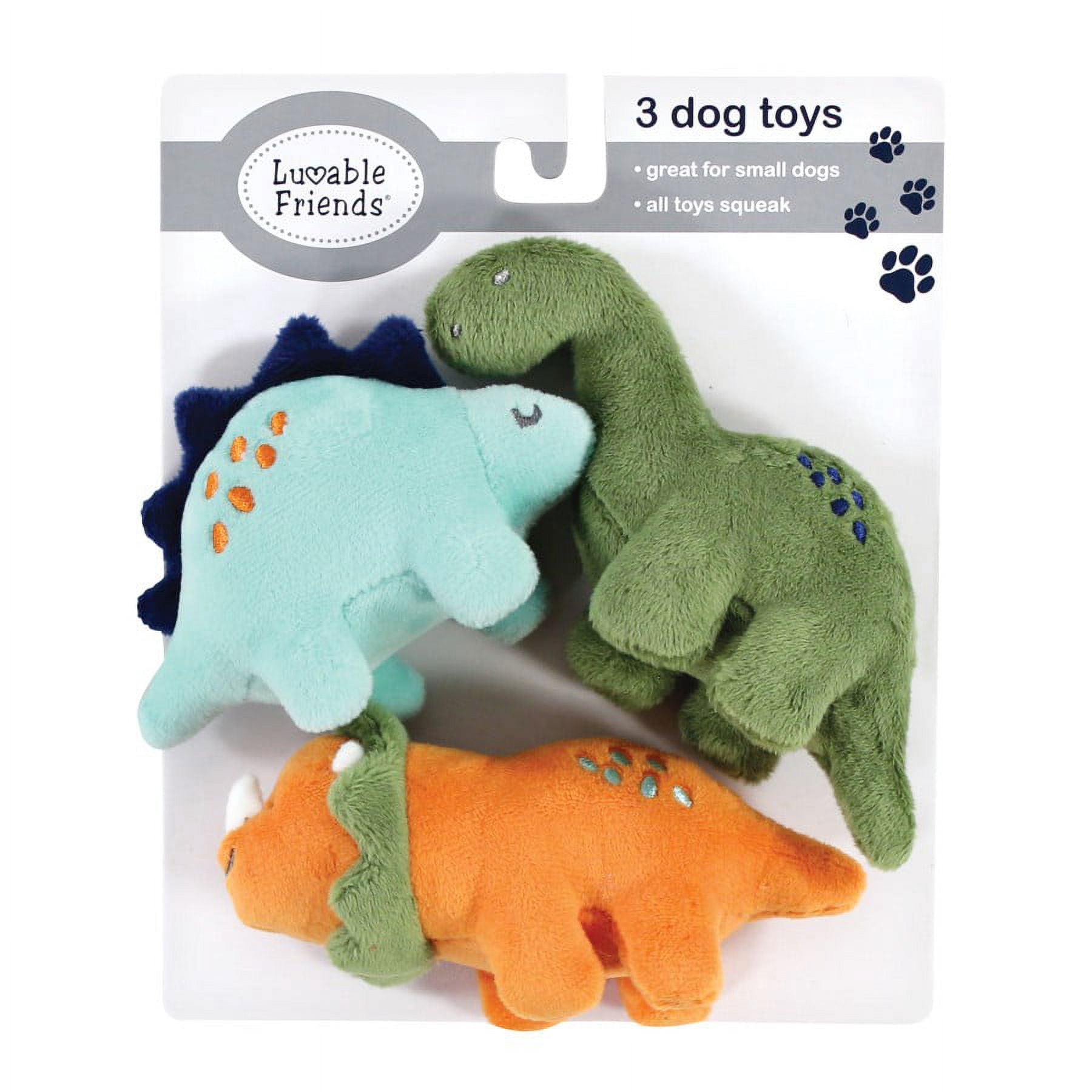 Luvable Friends Dog Squeaky Plush Dog Mini Toy Set, Dinosaurs, One Size