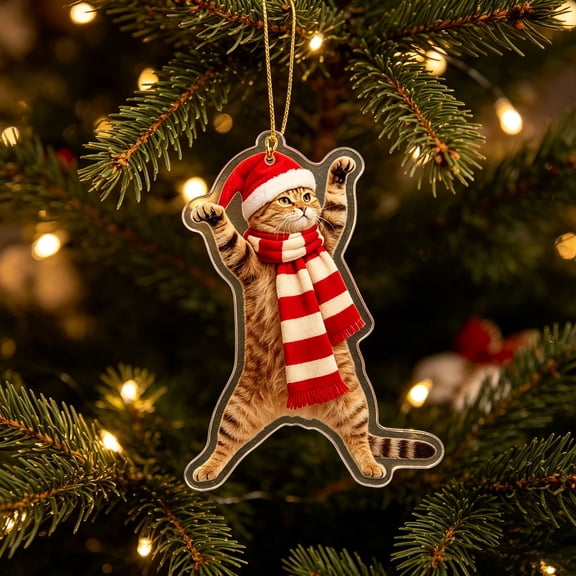 WKSCLPAI Flat‑Printed Pet Cat Acrylic Christmas Hanging Ornament, Cute Xmas Pendant for Indoor Home Holiday & Party Decoration, Style A