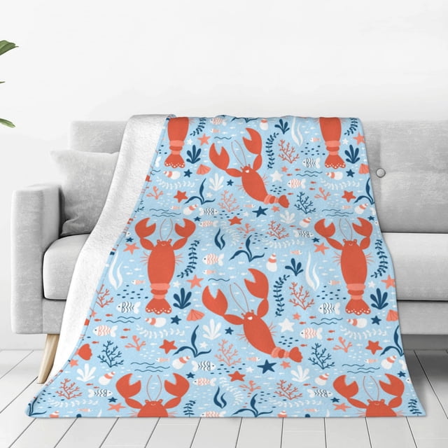 Balery Lobsters Manta de Felpa Suave y Acogedora – Cobija de Franela Aterciopelada para Cama, Lavable y Cálida para Sofá, Mascotas, Transpirable-80"x60"