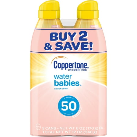 Coppertone WaterBabies Sunscreen Spray SPF 50, 6 oz, Twin Pack