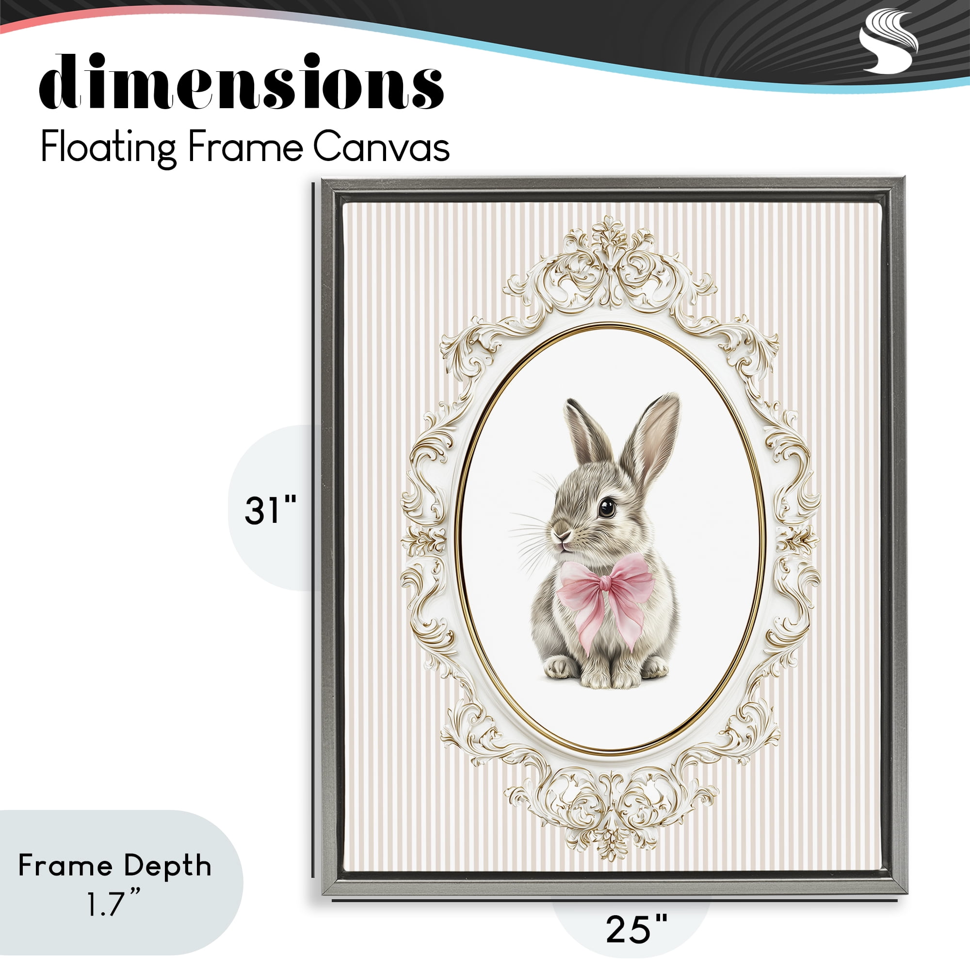 Stupell Industries Ornate Border Bunny Gray Framed Floater Canvas Wall Art, design by Christine Simpson Art