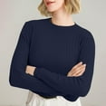thumbnail image 4 of ManxiVoo Women's Versatile Striped Round Neck Knit Sweater Soft Warm Layering Top for Autumn Winter XL Size Navy, 4 of 8