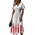 thumbnail image 2 of July 4th Womens Dresses American Flag Independence Day Print Wrap V Neck Dress Elegant Short Sleeve Flowy Beach Boho Dress, 2 of 5