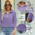 thumbnail image 5 of VDJ Women's V Neck 3/4 Sleeve T Shirt Solid Color Casual Basic Tops Purple Half Zipped Autumn Tees Size XXL, 5 of 8