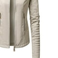 thumbnail image 3 of Lovskoo Women Faux Leather Jacket Moto Biker Coat Trendy Jacket Solid Long Sleeve Zipper Pocket Outerwear Tops Short Coat White, 3 of 4