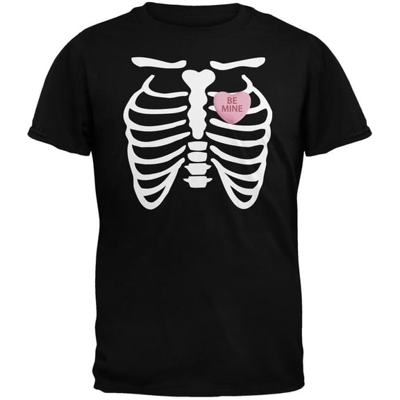 Skeleton Be Mine Candy Heart Black Adult T-Shirt - 5X-Large