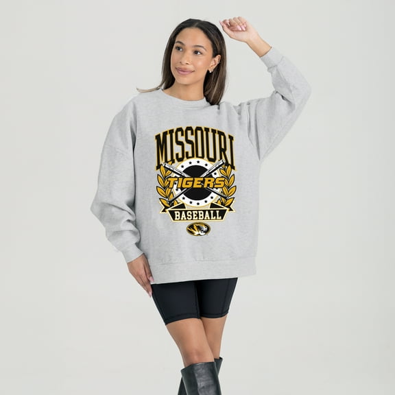 Women's Gameday Couture Gray Missouri Tigers Baseball Premium Fleece Drop Pullover Sweatshirt
