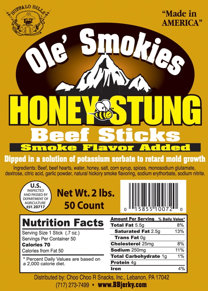 Buffalo Bills 2-lb Honey Stung 5" Ole Smokies Saddlebag (50 twist end beef sticks per saddlebag)