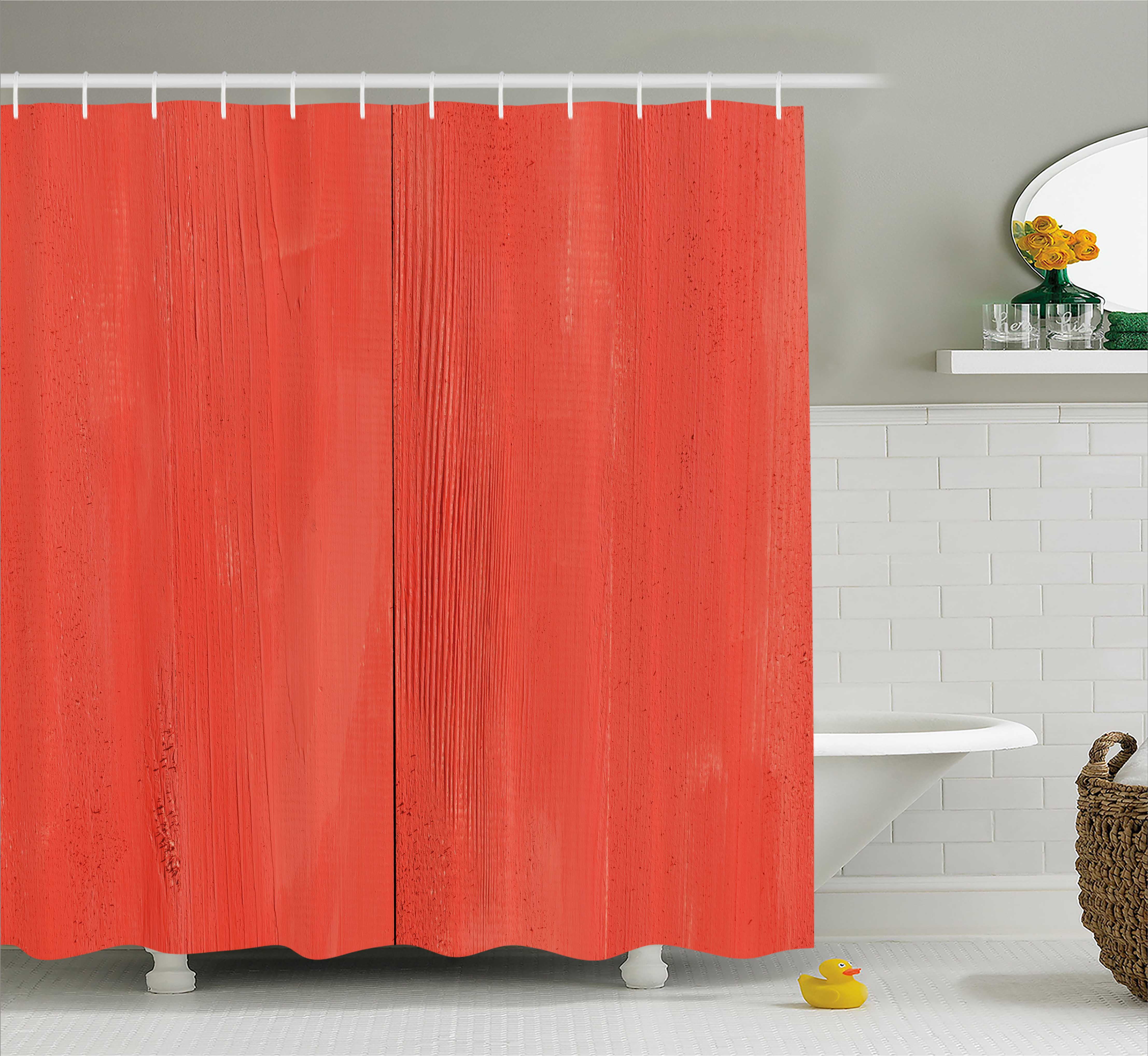 Coral Shower Curtain, Vintage Wood Board Plank Texture Image Aged Barn