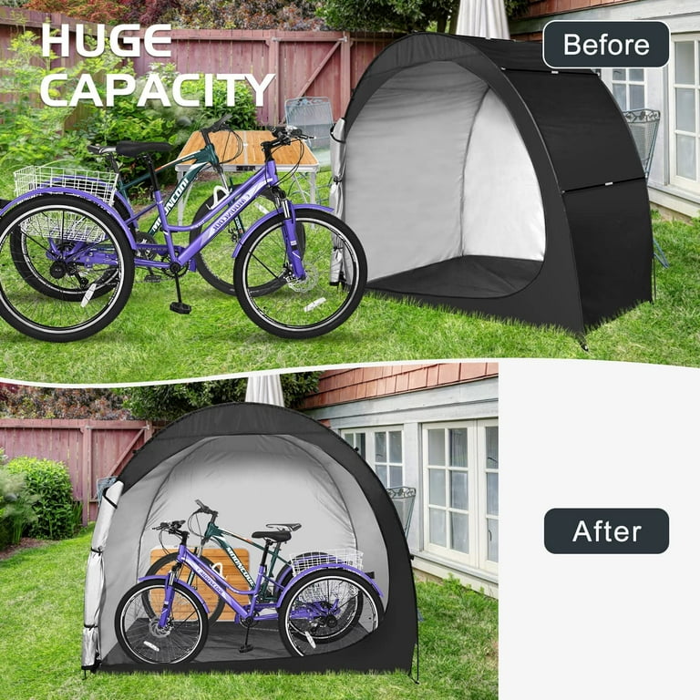 SLSY Extra Large Bike Storage Tent for 4 Bikes 6.6 x 4 x 5.3 Waterproof Heavy Duty Bike Cover w Bag Portable Shed Cover for Bikes Lawn Mower